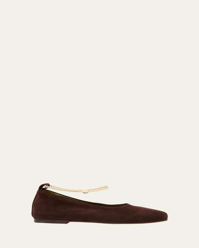 Augusta Suede Chain Ankle-Strap Ballerina Flats